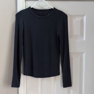 Nuuds Slinky Rib Long Sleeve Shirt In Navy - Medium